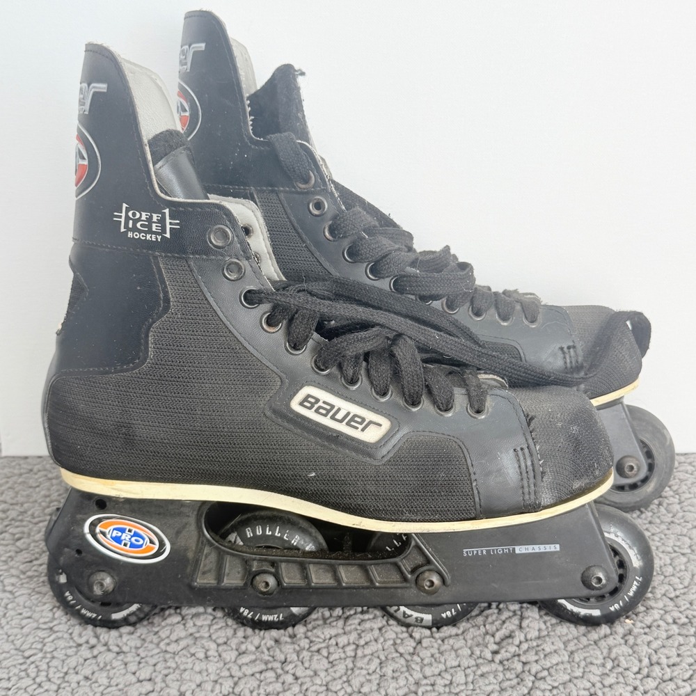 Bauer Off-Ice Hockey Inline Skates Mens Size 10 Black Good Vintage H-PRO Wheels
